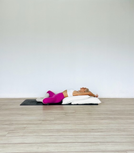 Sleep well restorative yoga practice - supta baddha konasana