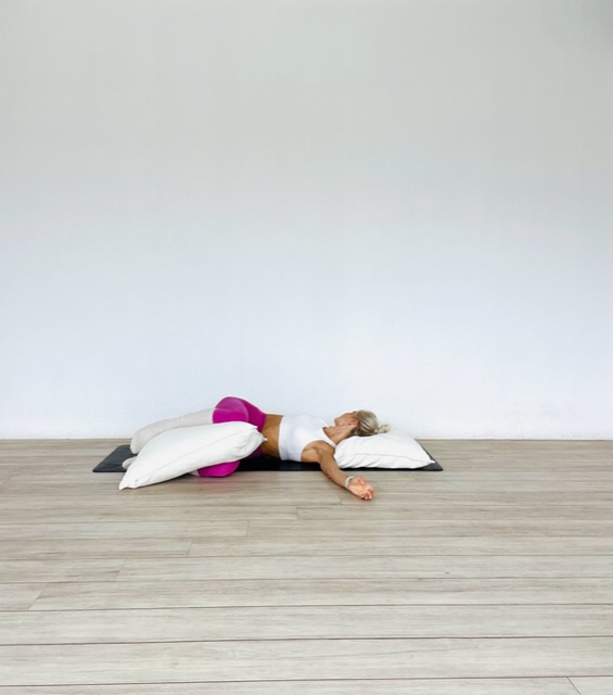 Sleep well restorative yoga practice - supta matsyendrasana